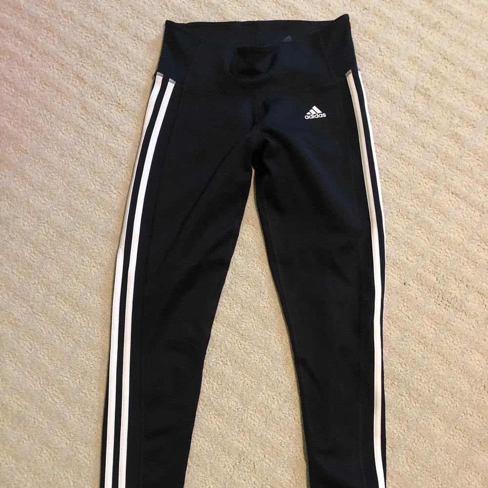 Adidas black leggings with white stripes